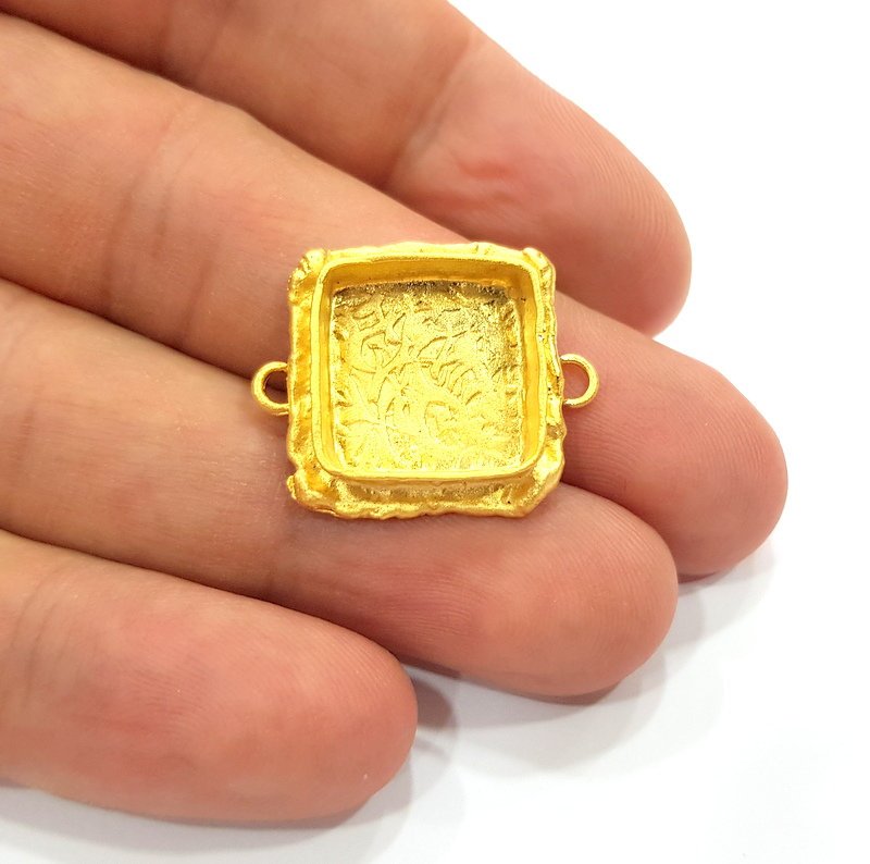 Gold Pendant Blank Connector Mosaic Base inlay Blank Necklace Blank Resin Blank Mountings Gold Plated Brass ( 15mm blank ) G14874