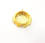 Gold Pendant Blank Mosaic Base inlay Blank Necklace Blank Resin Blank Mountings Gold Plated Brass ( 14mm blank ) G14875