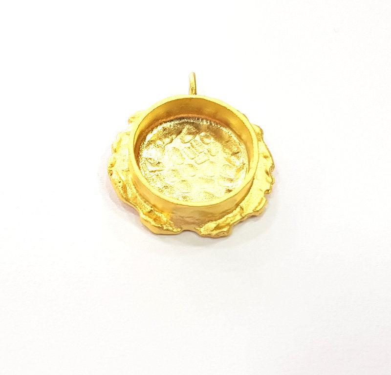 Gold Pendant Blank Mosaic Base inlay Blank Necklace Blank Resin Blank Mountings Gold Plated Brass ( 14mm blank ) G14875