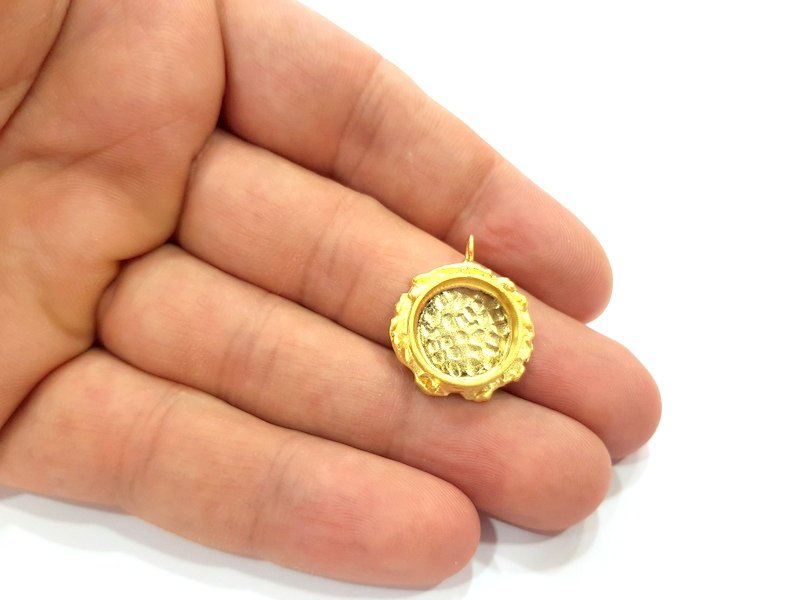 Gold Pendant Blank Mosaic Base inlay Blank Necklace Blank Resin Blank Mountings Gold Plated Brass ( 14mm blank ) G14875
