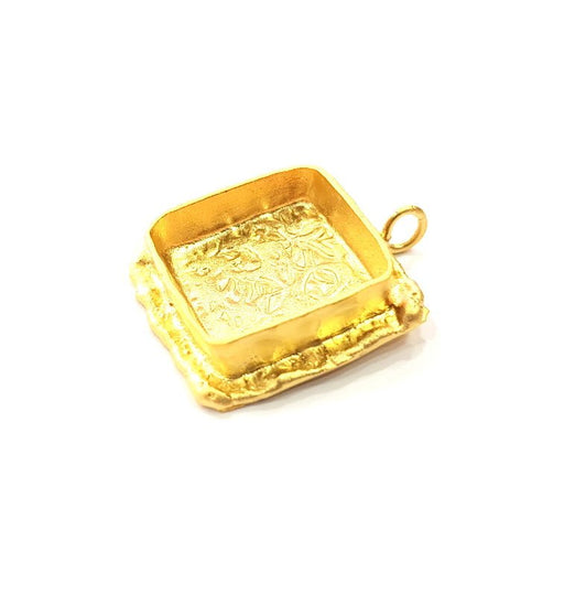 Gold Pendant Blank Mosaic Base inlay Blank Necklace Blank Resin Blank Mountings Gold Plated Brass ( 14mm blank ) G14876