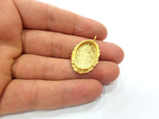 Gold Pendant Blank Mosaic Base inlay Blank Necklace Blank Resin Blank Mountings Gold Plated Brass ( 20x14mm blank ) G14877