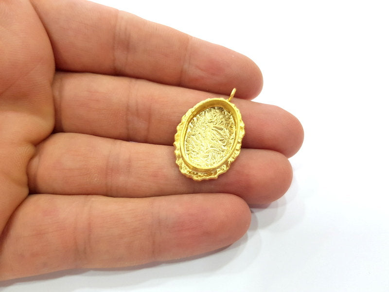 Gold Pendant Blank Mosaic Base inlay Blank Necklace Blank Resin Blank Mountings Gold Plated Brass ( 20x14mm blank ) G14877