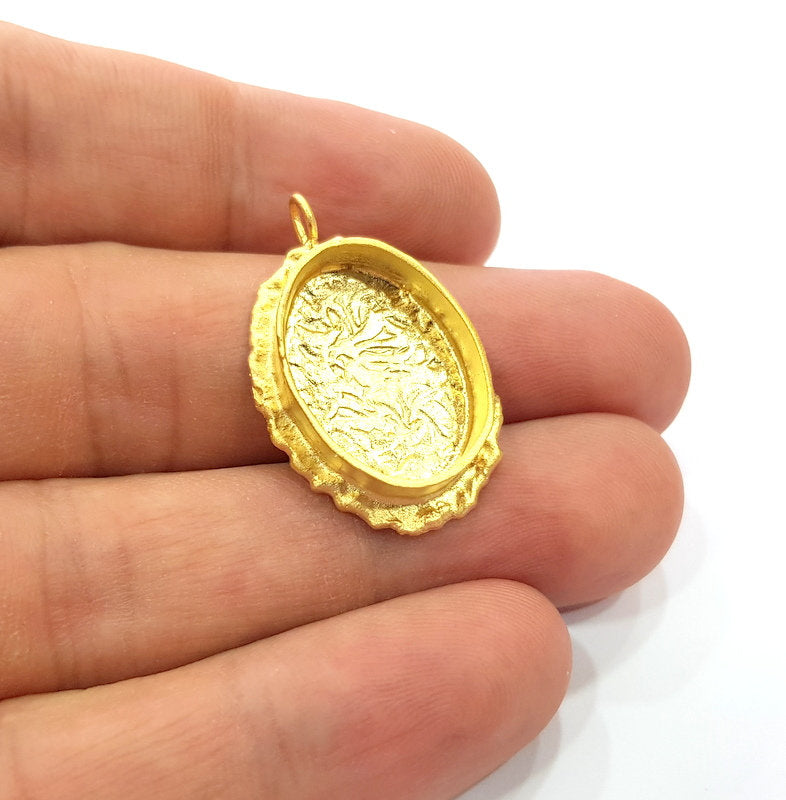 Gold Pendant Blank Mosaic Base inlay Blank Necklace Blank Resin Blank Mountings Gold Plated Brass ( 20x14mm blank ) G14877