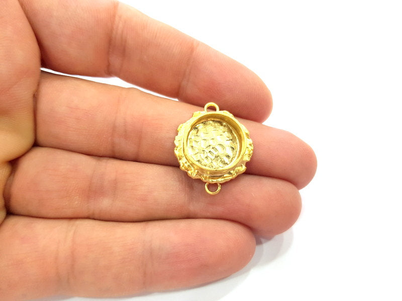Gold Pendant Blank Connector Mosaic Base inlay Blank Necklace Blank Resin Blank Mountings Gold Plated Brass ( 14mm blank ) G14879