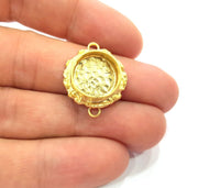Gold Pendant Blank Connector Mosaic Base inlay Blank Necklace Blank Resin Blank Mountings Gold Plated Brass ( 14mm blank ) G14879