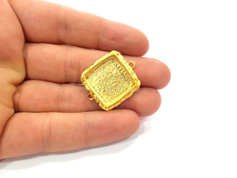 Gold Pendant Blank Connector Mosaic Base inlay Blank Necklace Blank Resin Blank Mountings Gold Plated Brass ( 18mm blank ) G14880