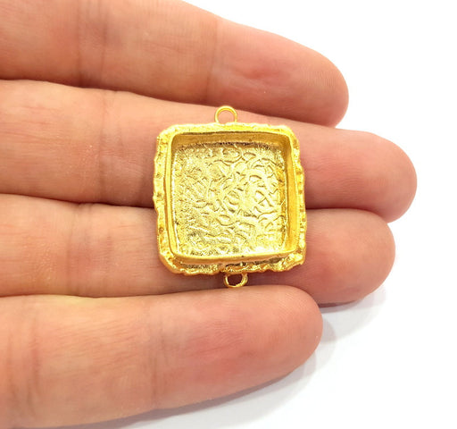 Gold Pendant Blank Connector Mosaic Base inlay Blank Necklace Blank Resin Blank Mountings Gold Plated Brass ( 18mm blank ) G14880