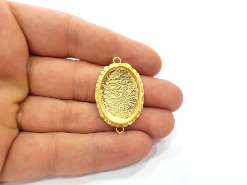 Gold Pendant Blank Connector Mosaic Base inlay Blank Necklace Blank Resin Blank Mountings Gold Plated Brass ( 25x18mm blank ) G14882