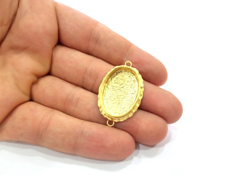 Gold Pendant Blank Connector Mosaic Base inlay Blank Necklace Blank Resin Blank Mountings Gold Plated Brass ( 25x18mm blank ) G14882