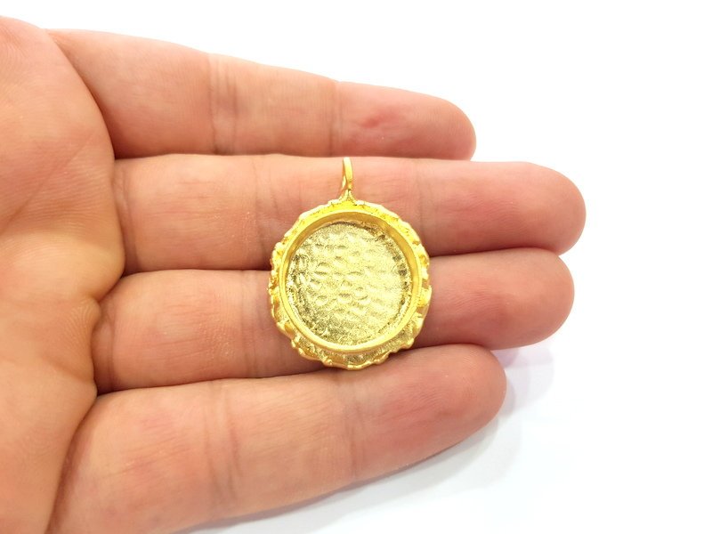 Gold Pendant Blank Mosaic Base inlay Blank Necklace Blank Resin Blank Mountings Gold Plated Brass ( 20mm blank ) G14885