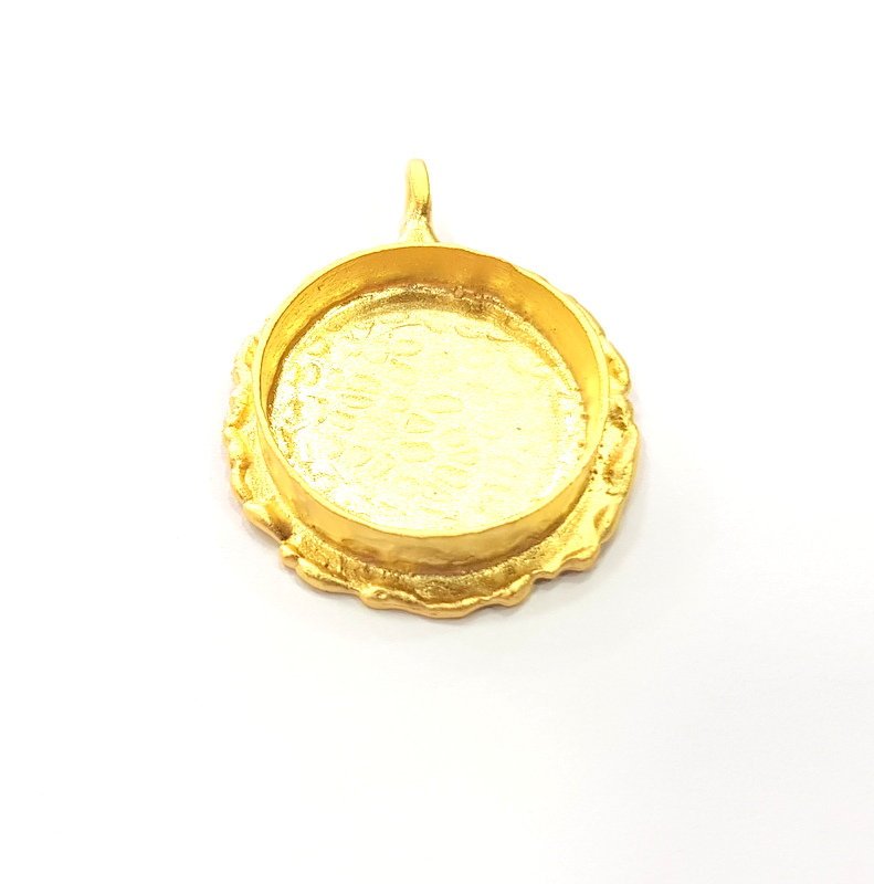 Gold Pendant Blank Mosaic Base inlay Blank Necklace Blank Resin Blank Mountings Gold Plated Brass ( 20mm blank ) G14885