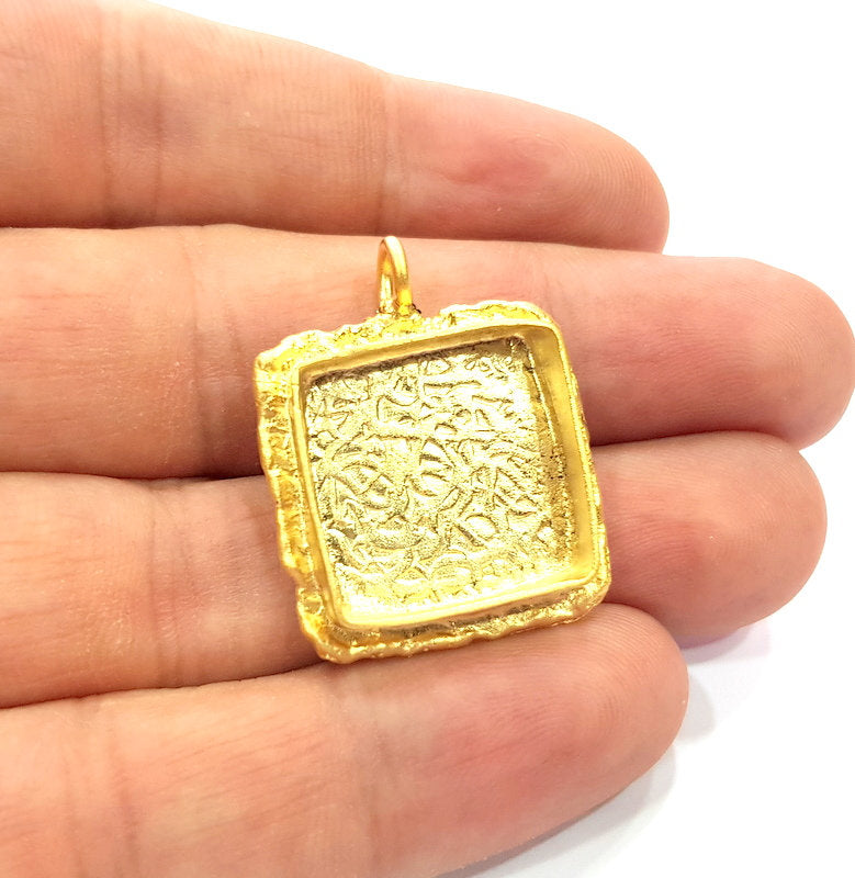 Gold Pendant Blank Mosaic Base inlay Blank Necklace Blank Resin Blank Mountings Gold Plated Brass ( 18mm blank ) G14886