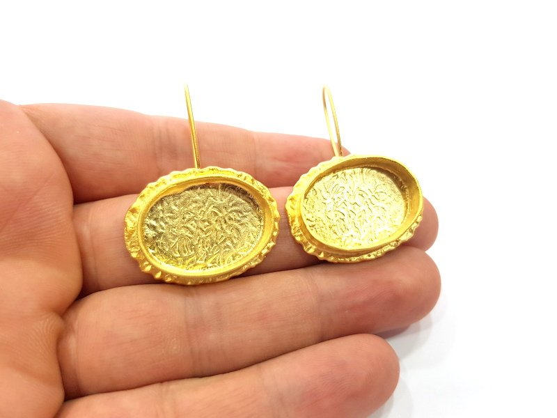 Earring Blank Base Settings Gold Resin Blank Cabochon Bases inlay Blank Mountings Gold Plated Brass (25x18mm blank) 1 Set  G14887