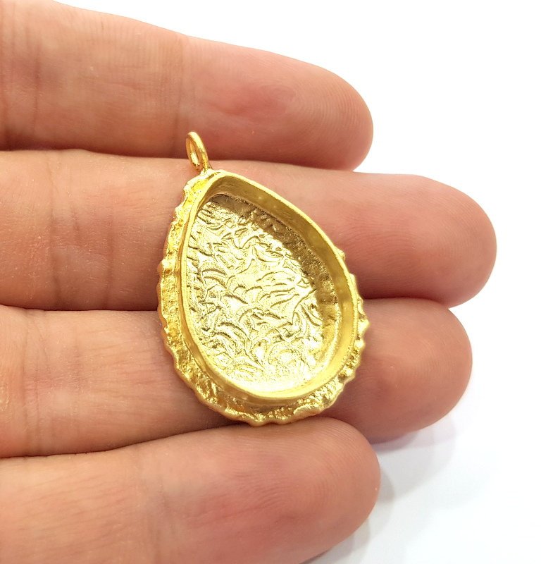 Gold Pendant Blank Mosaic Base inlay Blank Necklace Blank Resin Blank Mountings Gold Plated Brass ( 25x18mm blank ) G14890