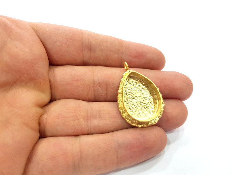 Gold Pendant Blank Mosaic Base inlay Blank Necklace Blank Resin Blank Mountings Gold Plated Brass ( 25x18mm blank ) G14890