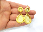 Earring Blank Base Settings Gold Resin Blank Cabochon Bases inlay Blank Mountings Gold Plated Brass (25x18mm and 10mm blank) 1 Set  G14892