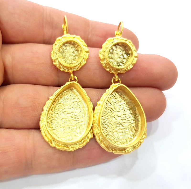 Earring Blank Base Settings Gold Resin Blank Cabochon Bases inlay Blank Mountings Gold Plated Brass (25x18mm and 10mm blank) 1 Set  G14892