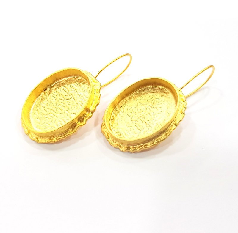 Earring Blank Base Settings Gold Resin Blank Cabochon Bases inlay Blank Mountings Gold Plated Brass (25x18mm blank) 1 Set  G14895