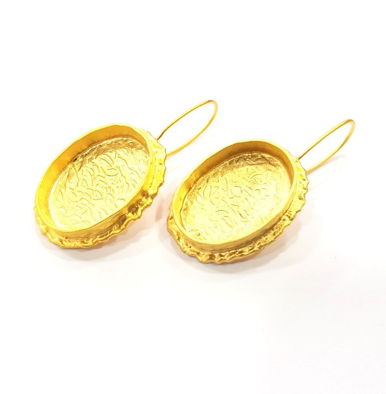 Earring Blank Base Settings Gold Resin Blank Cabochon Bases inlay Blank Mountings Gold Plated Brass (25x18mm blank) 1 Set  G14895