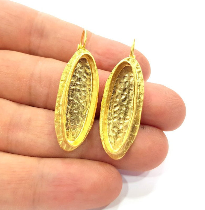 Earring Blank Base Settings Gold Resin Blank Cabochon Bases inlay Blank Mountings Gold Plated Brass (29x8mm blank) 1 Set  G14252