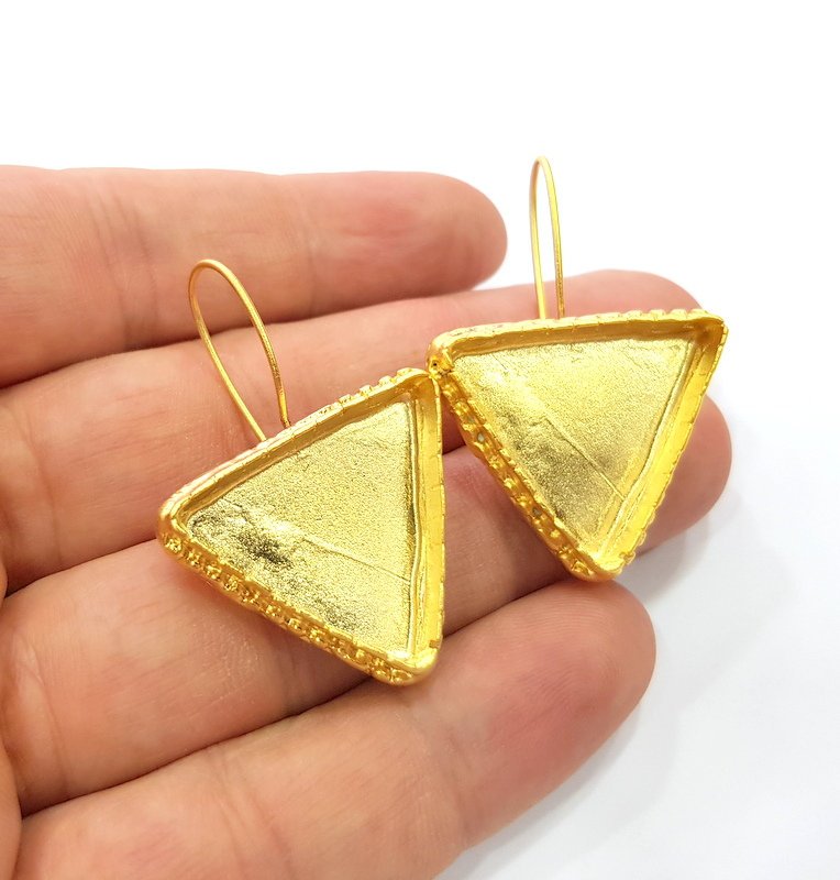 Earring Blank Base Settings Gold Resin Blank Cabochon Bases inlay Blank Mountings Gold Plated Brass (24x21mm blank) 1 Set  G14899