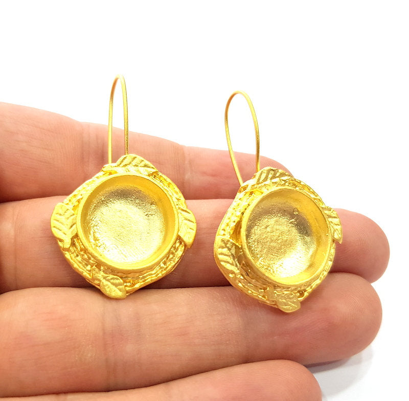 Earring Blank Base Settings Gold Resin Blank Cabochon Bases inlay Blank Mountings Gold Plated Brass (15mm blank) 1 Set  G14900