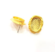 Earring Blank Base Settings Gold Resin Blank Cabochon Bases inlay Blank Mountings Gold Plated Brass (18x13mm blank) 1 Set  G14904