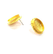 Earring Blank Base Settings Gold Resin Blank Cabochon Bases inlay Blank Mountings Gold Plated Brass (18x13mm blank) 1 Set  G14904
