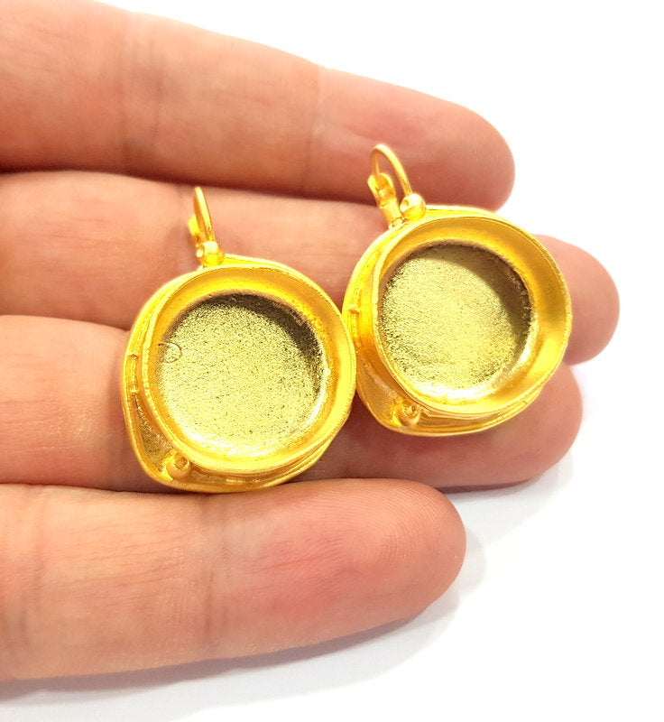 Earring Blank Base Settings Gold Resin Blank Cabochon Bases inlay Blank Mountings Gold Plated Brass (20mm blank) 1 Set  G14907