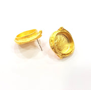 Earring Blank Base Settings Gold Resin Blank Cabochon Bases inlay Blank Mountings Gold Plated Brass (16mm blank) 1 Set  G14911