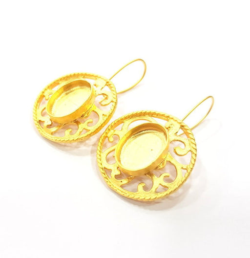 Earring Blank Base Settings Gold Resin Blank Cabochon Bases inlay Blank Mountings Gold Plated Brass (18x13mm blank) 1 Set  G14913