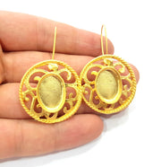 Earring Blank Base Settings Gold Resin Blank Cabochon Bases inlay Blank Mountings Gold Plated Brass (18x13mm blank) 1 Set  G14913