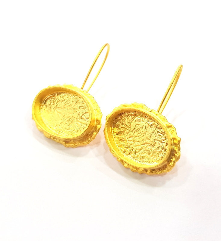 Earring Blank Base Settings Gold Resin Blank Cabochon Bases inlay Blank Mountings Gold Plated Brass (20x14mm blank) 1 Set  G14917