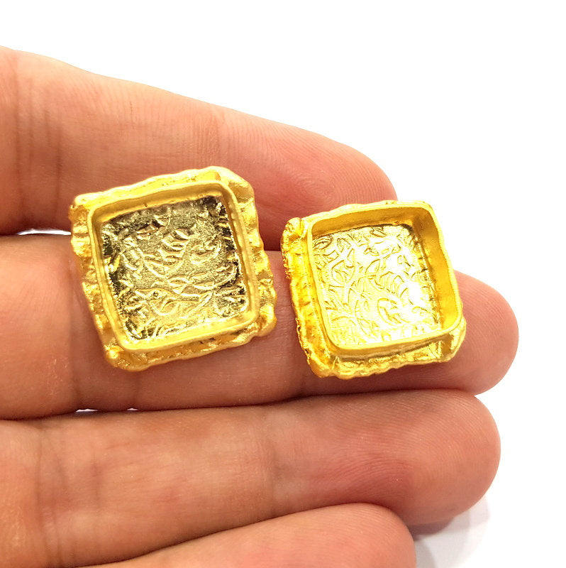 Earring Blank Base Settings Gold Resin Blank Cabochon Bases inlay Blank Mountings Gold Plated Brass (14mm blank) 1 Set  G14918