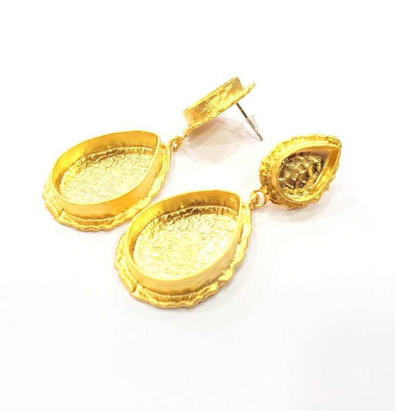 Earring Blank Base Settings Gold Resin Blank Cabochon Bases inlay Blank Mountings Gold Plated Brass (25x18mm + 14x10mm blank) 1 Set  G14919