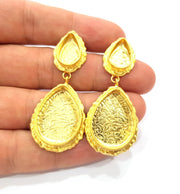 Earring Blank Base Settings Gold Resin Blank Cabochon Bases inlay Blank Mountings Gold Plated Brass (25x18mm + 14x10mm blank) 1 Set  G14919