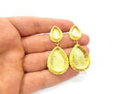 Earring Blank Base Settings Gold Resin Blank Cabochon Bases inlay Blank Mountings Gold Plated Brass (25x18mm + 14x10mm blank) 1 Set  G14919