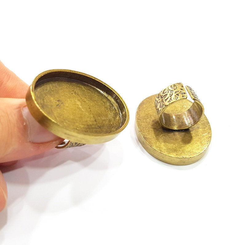 Antique Bronze Ring Blank Setting Cabochon Base inlay Ring Backs Mounting Adjustable Ring Bezel (40x30mm blank) Antique Bronze Plated G15668