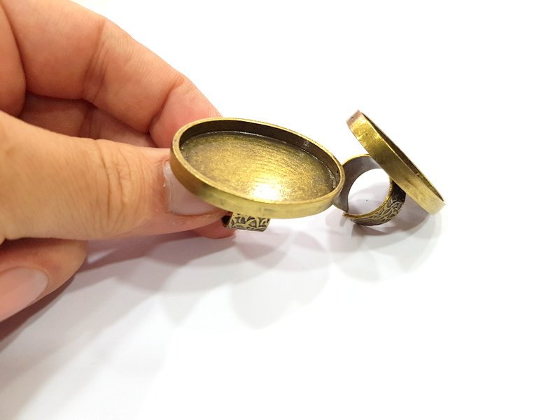 Antique Bronze Ring Blank Setting Cabochon Base inlay Ring Backs Mounting Adjustable Ring Bezel (40x30mm blank) Antique Bronze Plated G15668
