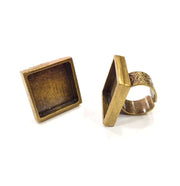 Antique Bronze Ring Blank Setting Cabochon Base inlay Ring Backs Mounting Adjustable Ring Bezel (20x20mm blank) Antique Bronze Plated G15670