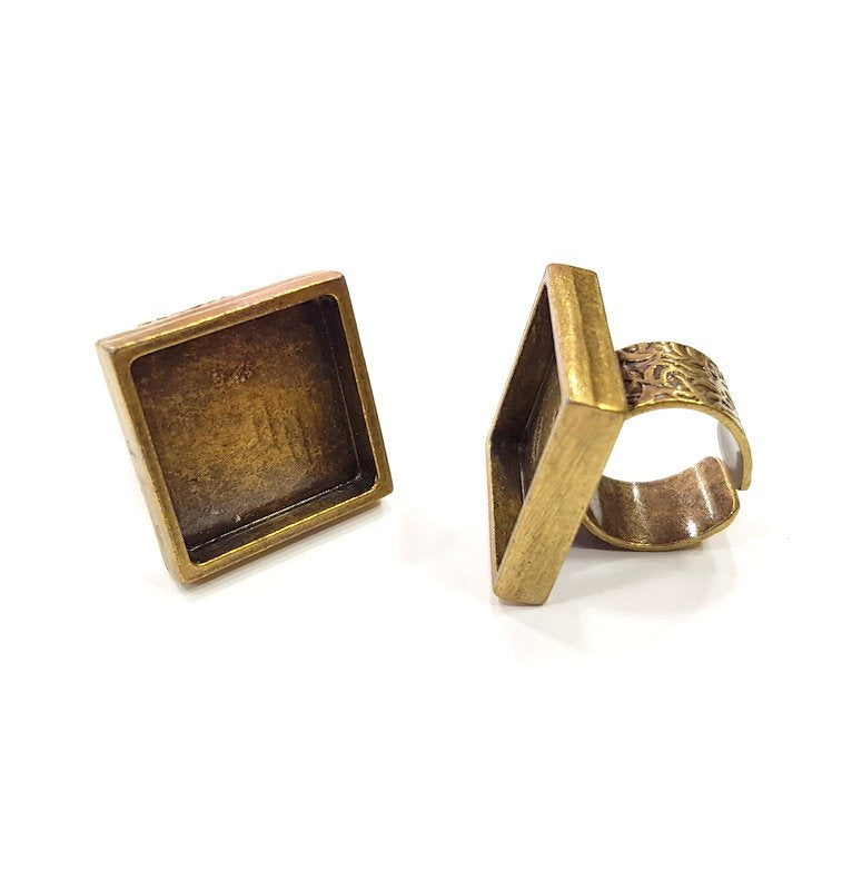 Antique Bronze Ring Blank Setting Cabochon Base inlay Ring Backs Mounting Adjustable Ring Bezel (20x20mm blank) Antique Bronze Plated G15670