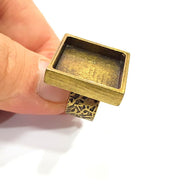 Antique Bronze Ring Blank Setting Cabochon Base inlay Ring Backs Mounting Adjustable Ring Bezel (20x20mm blank) Antique Bronze Plated G15670