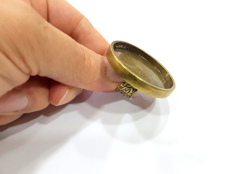 Antique Bronze Ring Blank Setting Cabochon Base inlay Ring Backs Mounting Adjustable Ring Bezel (40mm blank) Antique Bronze Plated G15671