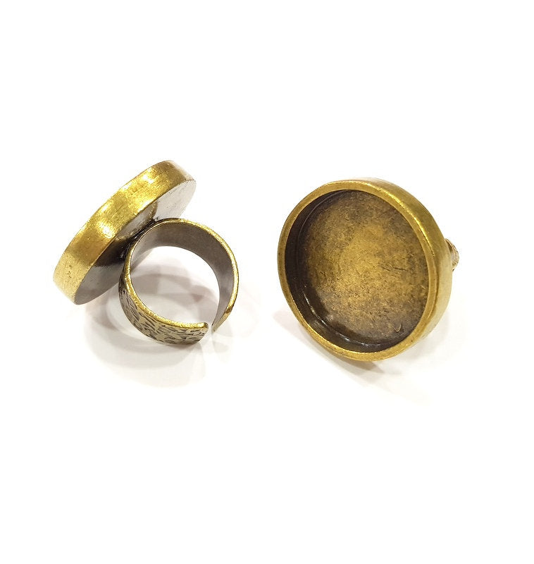 Antique Bronze Ring Blank Setting Cabochon Base inlay Ring Backs Mounting Adjustable Ring Bezel (25mm blank) Antique Bronze Plated G15674