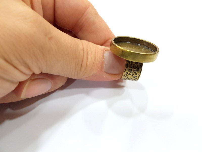 Antique Bronze Ring Blank Setting Cabochon Base inlay Ring Backs Mounting Adjustable Ring Bezel (25mm blank) Antique Bronze Plated G15674
