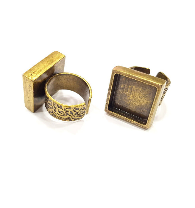 Antique Bronze Ring Blank Setting Cabochon Base inlay Ring Backs Mounting Adjustable Ring Bezel (16x16mm blank) Antique Bronze Plated G15675