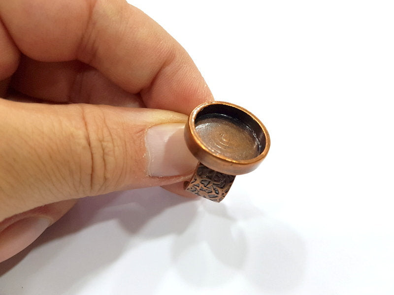Copper Ring Blank Setting Cabochon Base inlay Ring Backs Mounting Adjustable Ring Base Bezel (18mm blank) Antique Copper Plated G15676