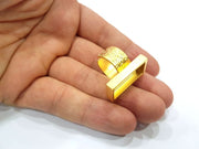 Gold Ring Blank Setting Cabochon Base inlay Ring Backs Mounting Adjustable Ring Base Bezel (25x10mm blank ) Gold Plated Metal G15677