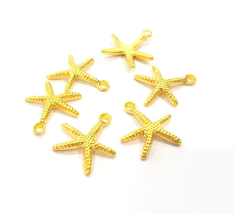 6 Starfish Charm Gold Plated Charms Gold Plated Metal (20x17mm)  G15681
